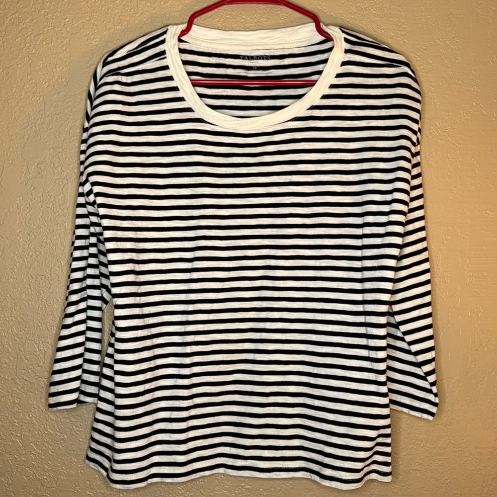 Striped three-quarter sleeve Talbots tee size petite large